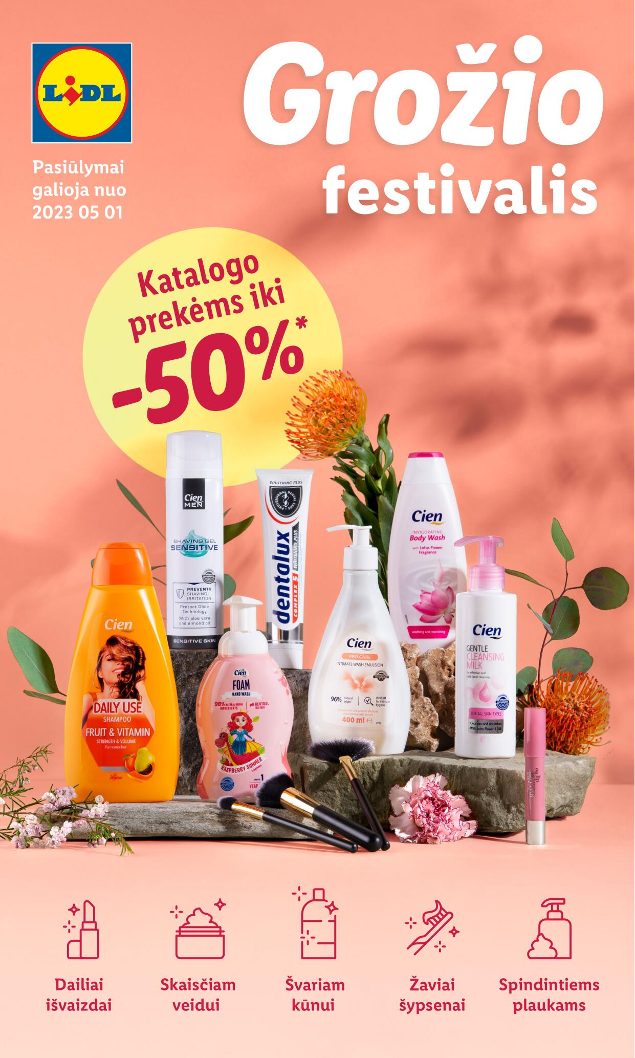 LIDL prekių katalogas "Grožio festivalis" galioja nuo 2023.05.01