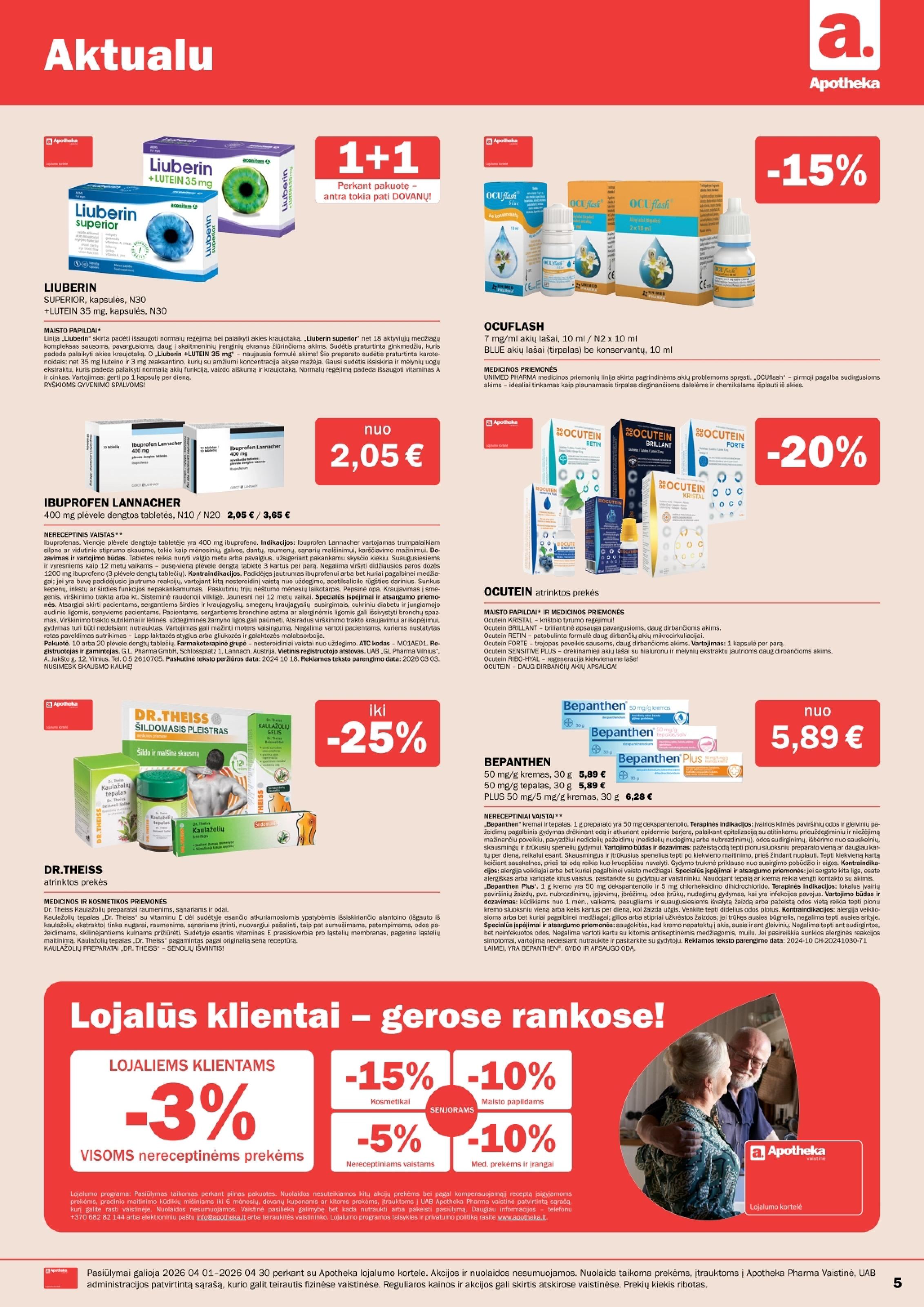 Naujas APOTHEKA vaistinės akcijų ir nuolaidų leidinys 2026.04.01 - 2026.04.30