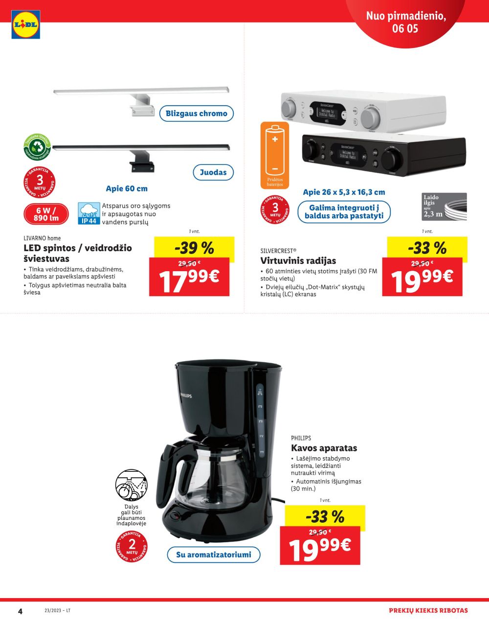 LIDL specialūs pasiūlymai nurodytose parduotuvėse galioja nuo 2023.06.05