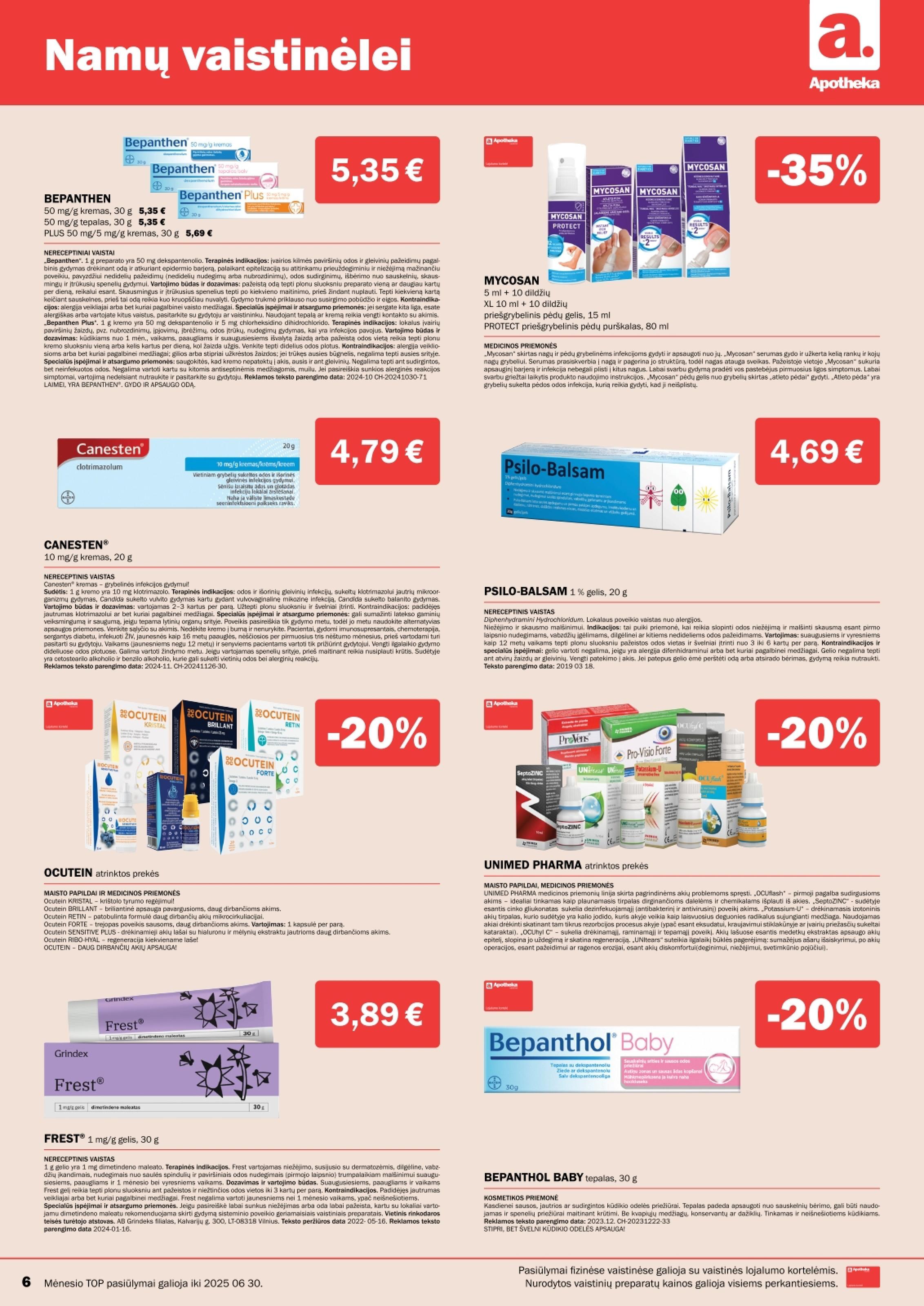 APOTHEKA vaistinės akcijų ir nuolaidų leidinys 2025.06.01 - 2025.06.30