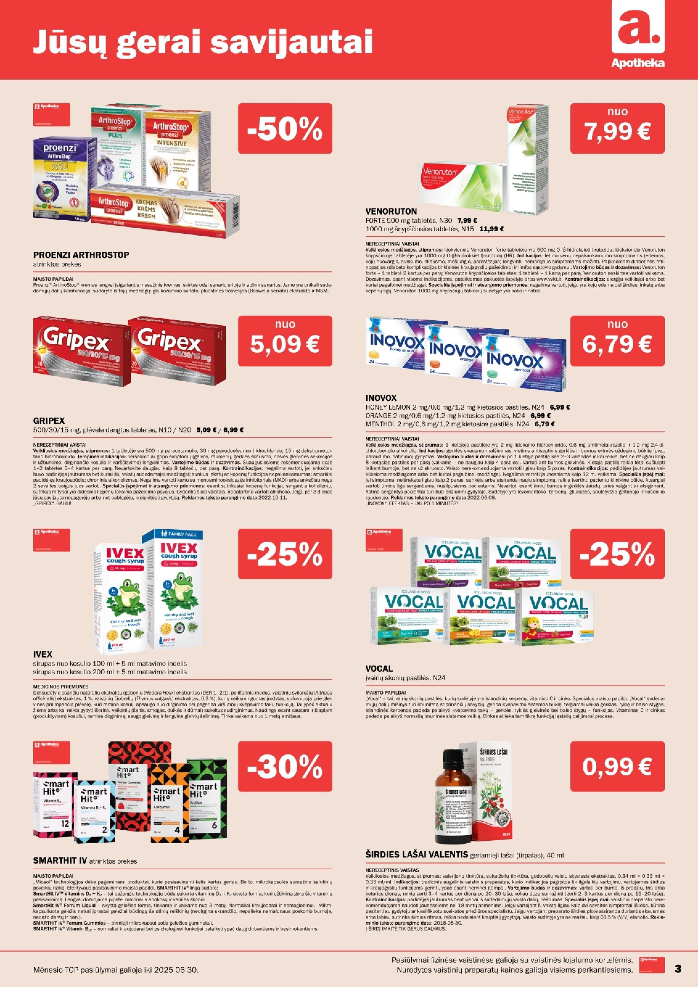 APOTHEKA vaistinės akcijų ir nuolaidų leidinys 2025.06.01 - 2025.06.30