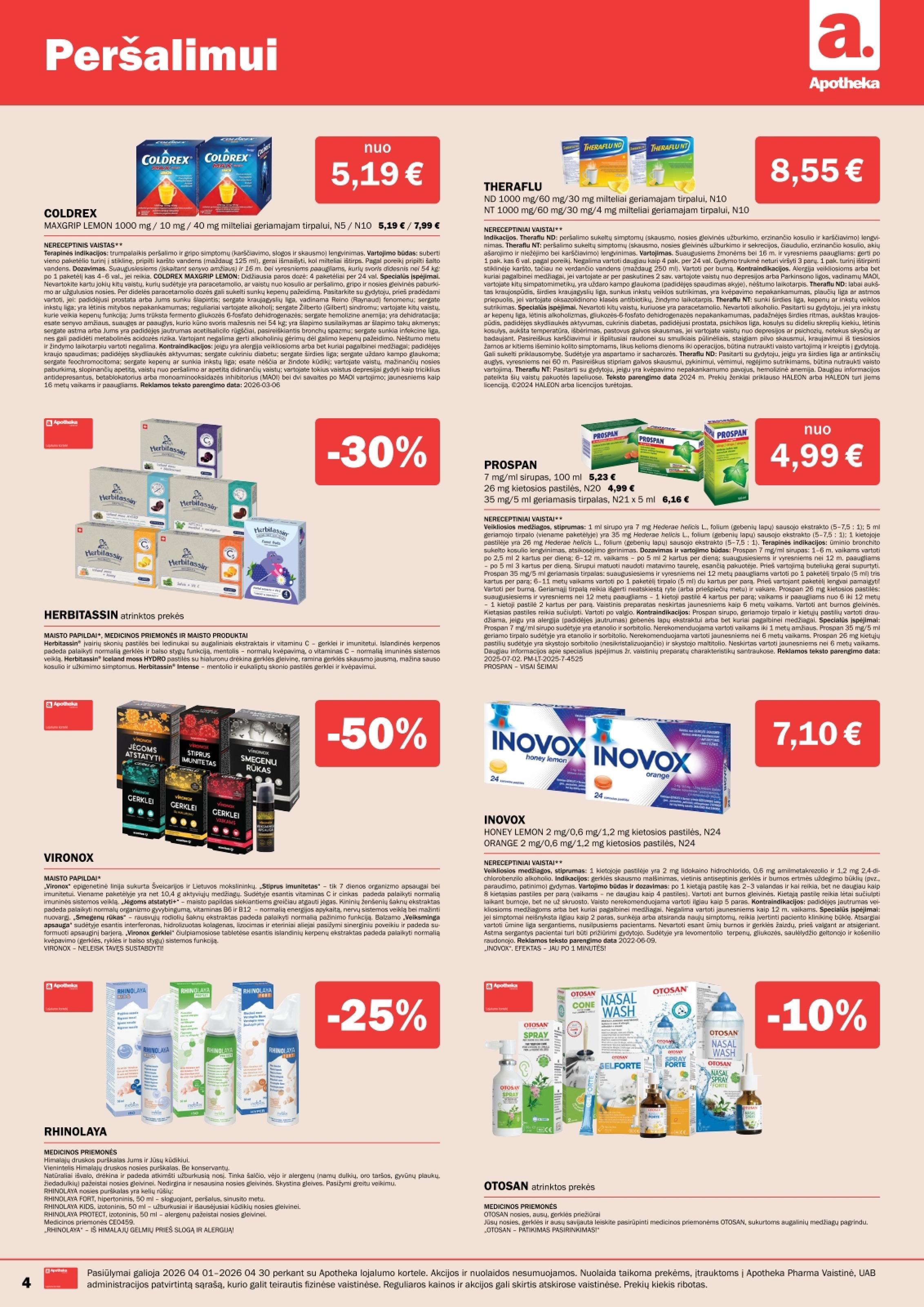 Naujas APOTHEKA vaistinės akcijų ir nuolaidų leidinys 2026.04.01 - 2026.04.30