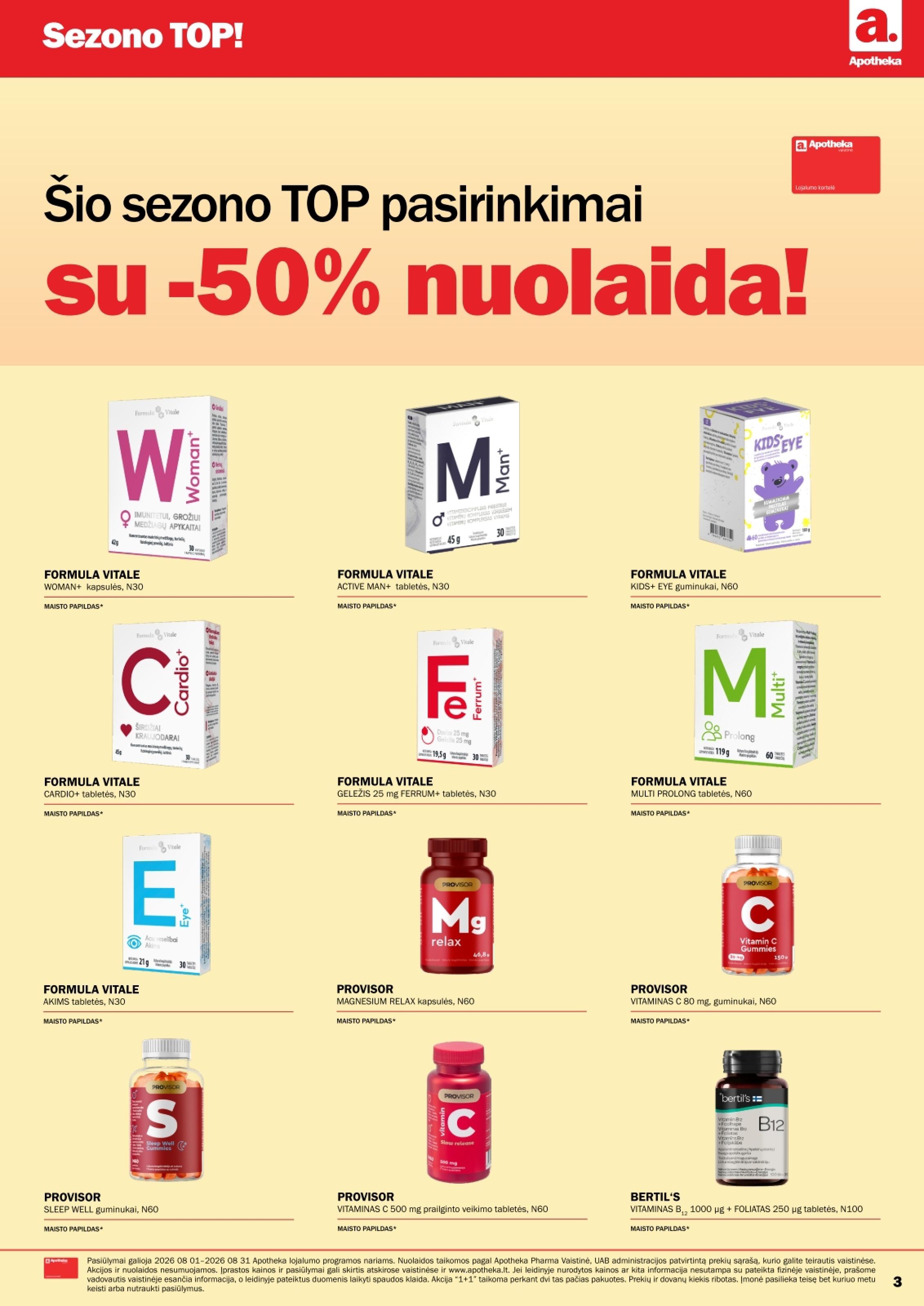 APOTHEKA vaistinės akcijų ir nuolaidų leidinys 2026.08.01 - 2026.08.31