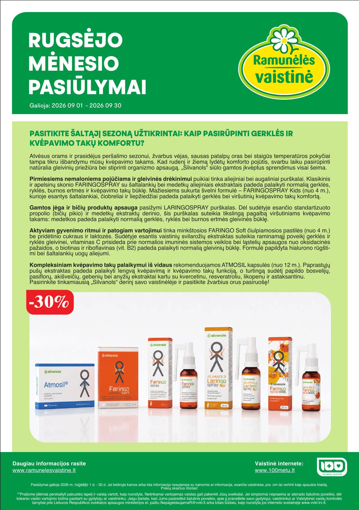 RAMUNĖLĖS vaistinės akcijų ir nuolaidų leidinys 2026.09.01 - 2026.09.30