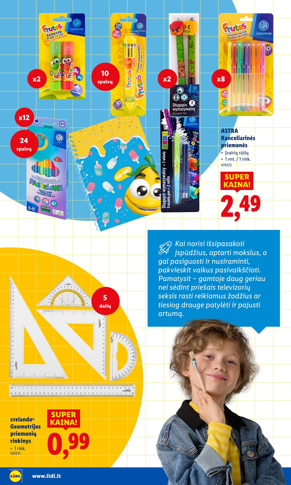 LIDL mokyklos prekių katalogas "Į žinių pasaulį" galioja nuo 2025.07.21