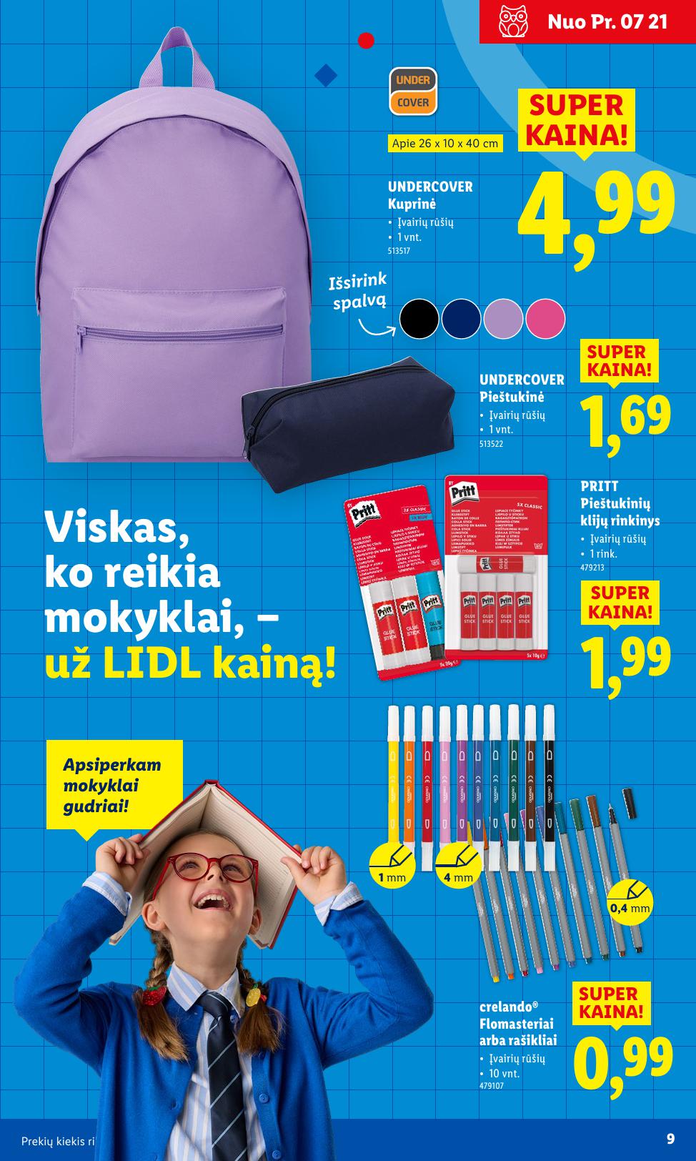 LIDL mokyklos prekių katalogas "Į žinių pasaulį" galioja nuo 2025.07.21