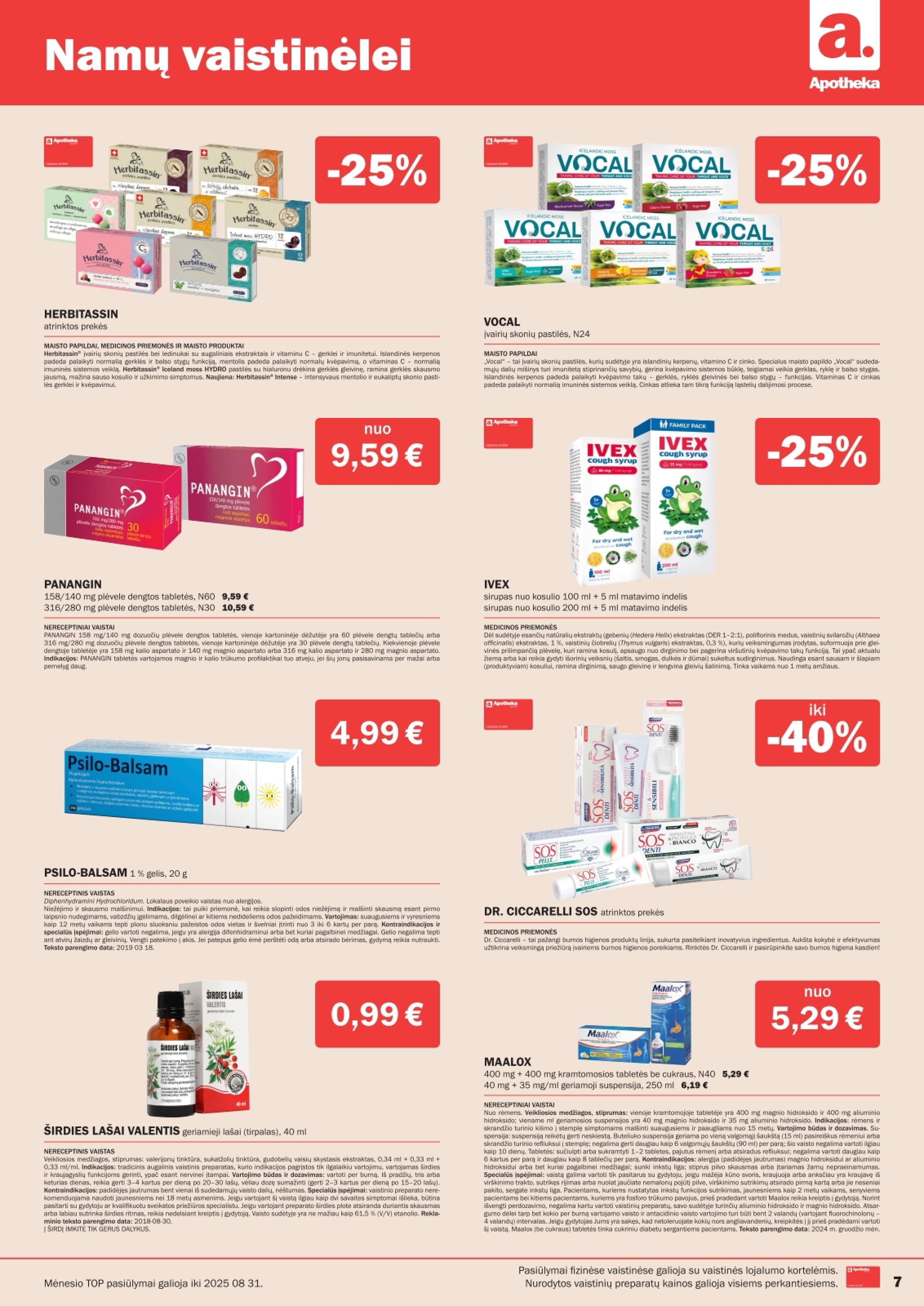 APOTHEKA vaistinės akcijų ir nuolaidų leidinys 2025.08.01 - 2025.08.31