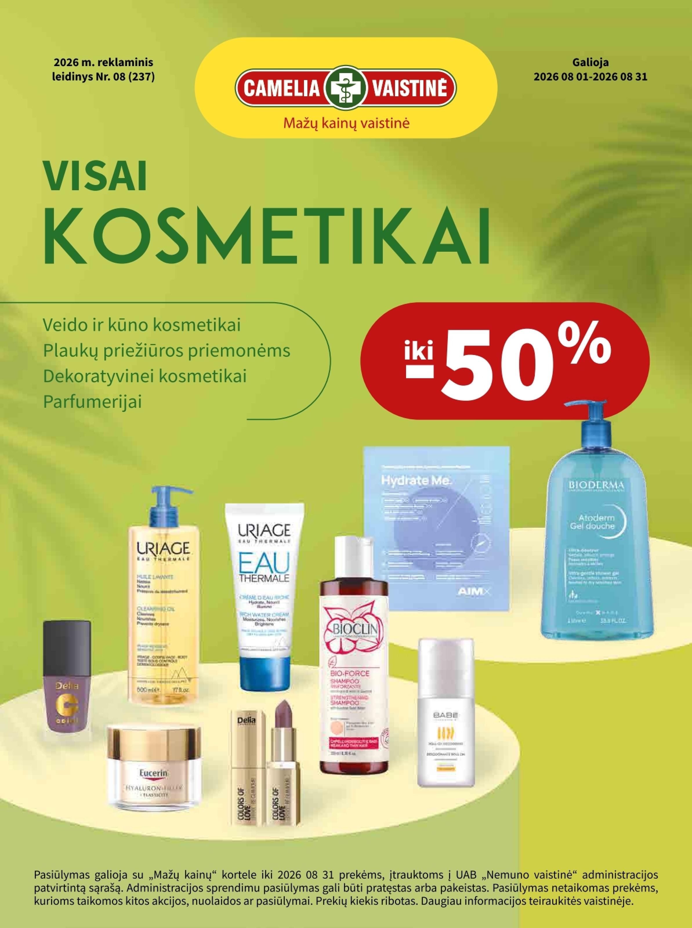 CAMELIA vaistinės akcijų leidinys 2026.08.01 - 2026.08.31