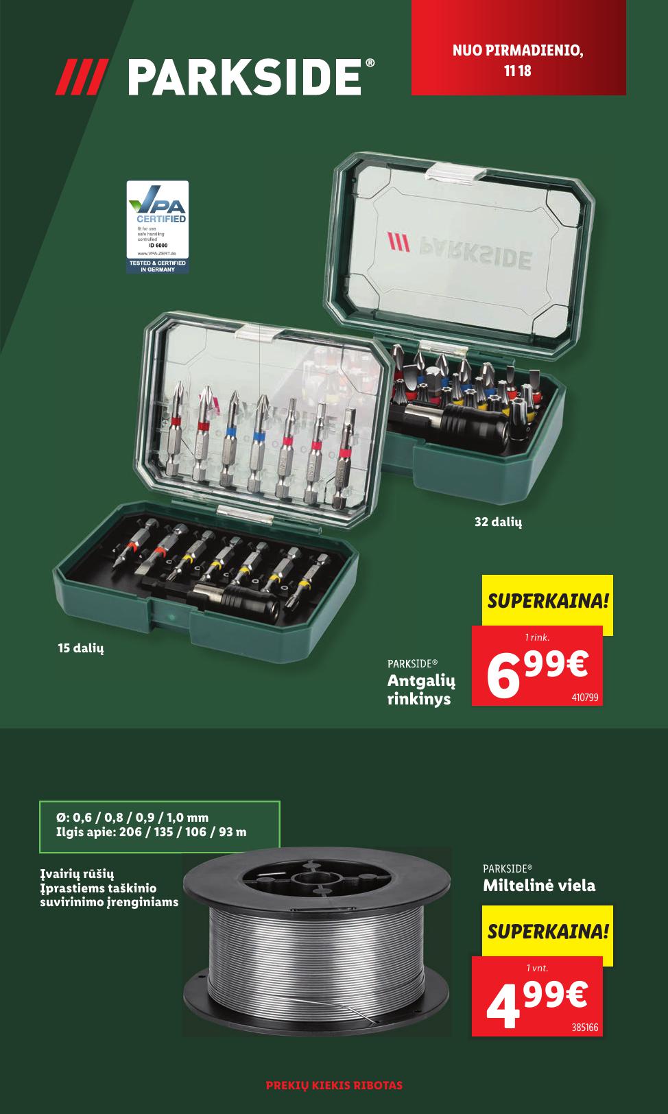 LIDL katalogas "Parkside aukštos kokybės įrankiai" galioja nuo 11.18