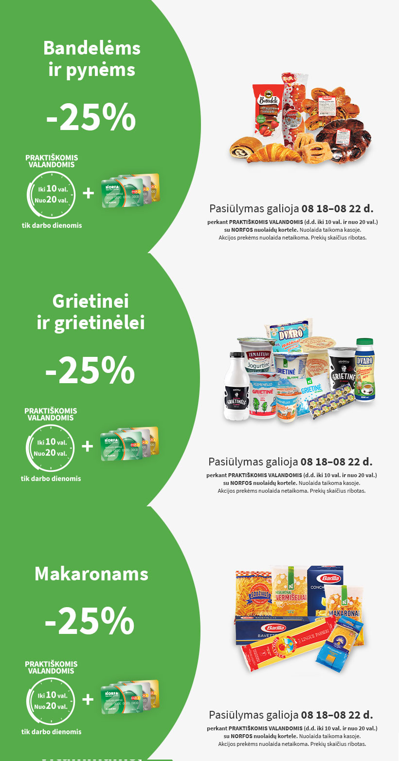 NORFA akcijos PRAKTIŠKOMIS VALANDOMIS rugpjūčio 18 - rugpjūčio 22 d.