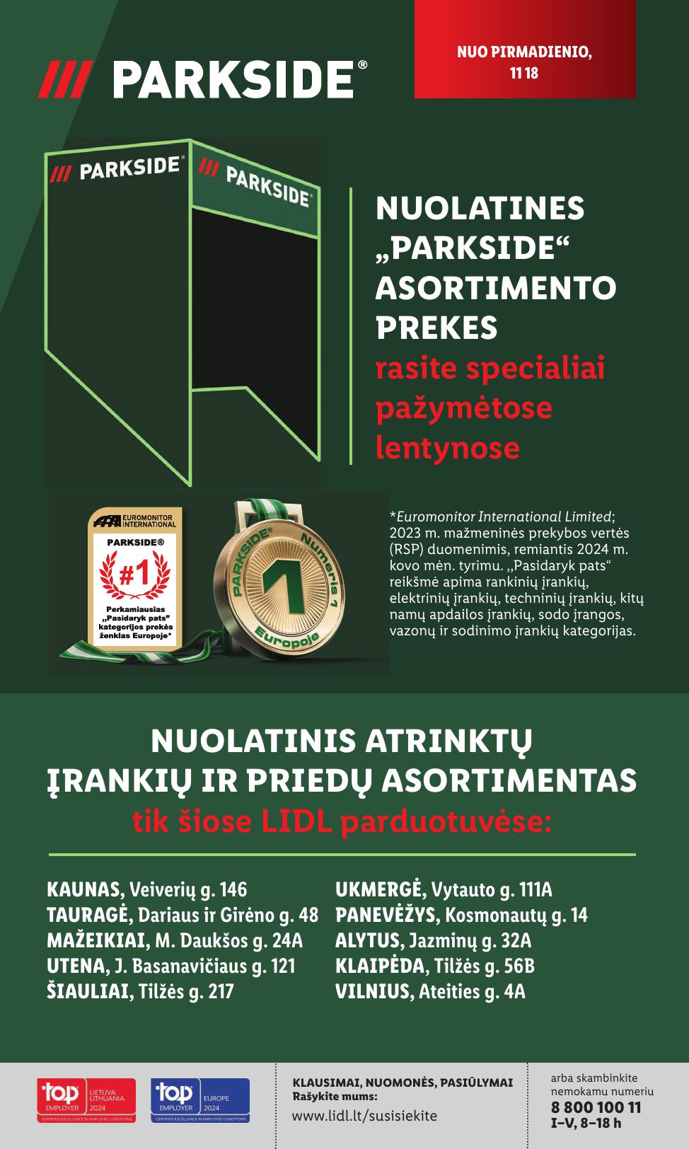 LIDL katalogas "Parkside aukštos kokybės įrankiai" galioja nuo 11.18