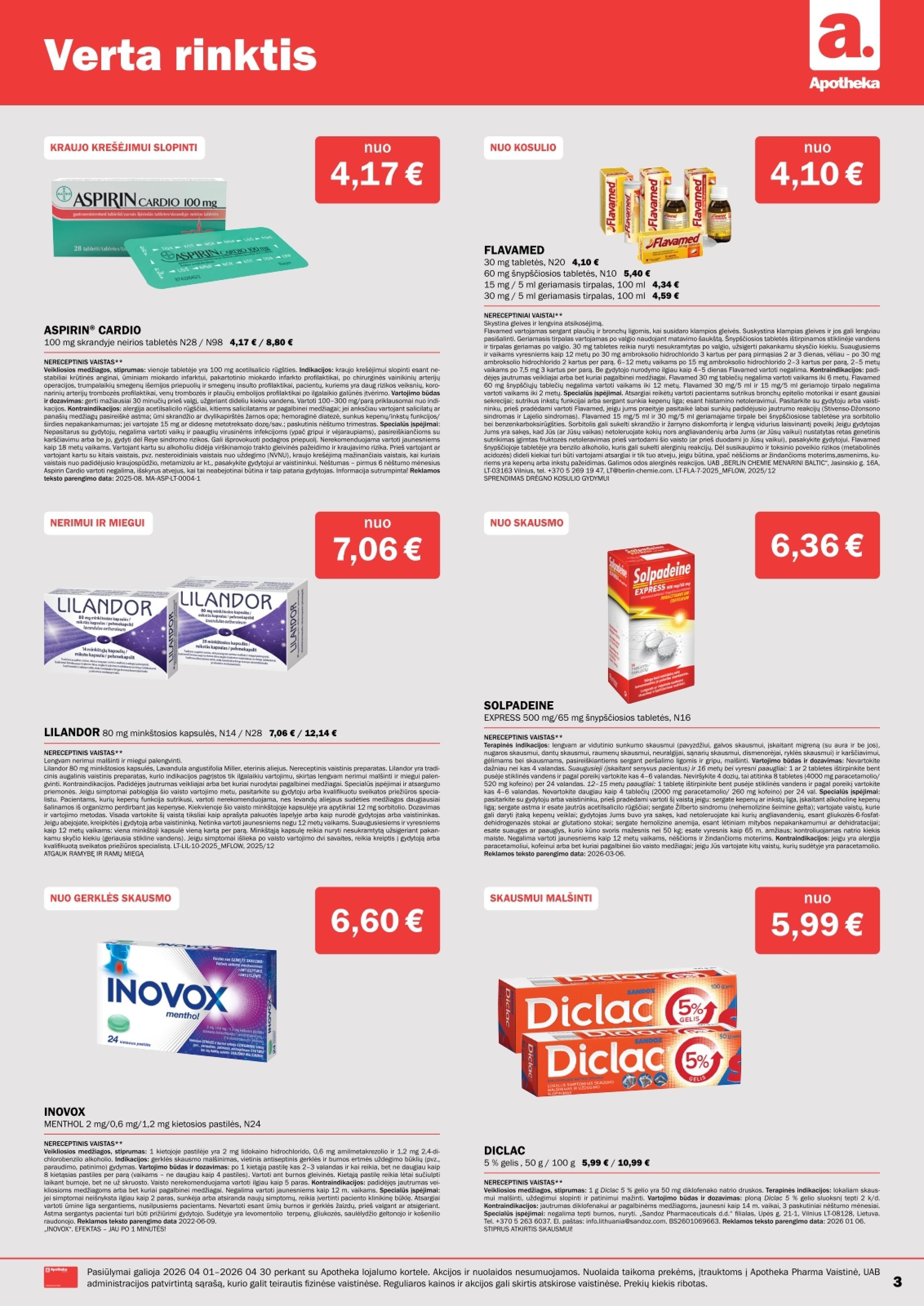 Naujas APOTHEKA vaistinės akcijų ir nuolaidų leidinys 2026.04.01 - 2026.04.30