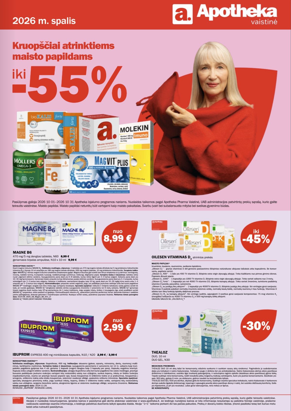 Naujas APOTHEKA vaistinės akcijų ir nuolaidų leidinys 2026.10.01 - 2026.10.31