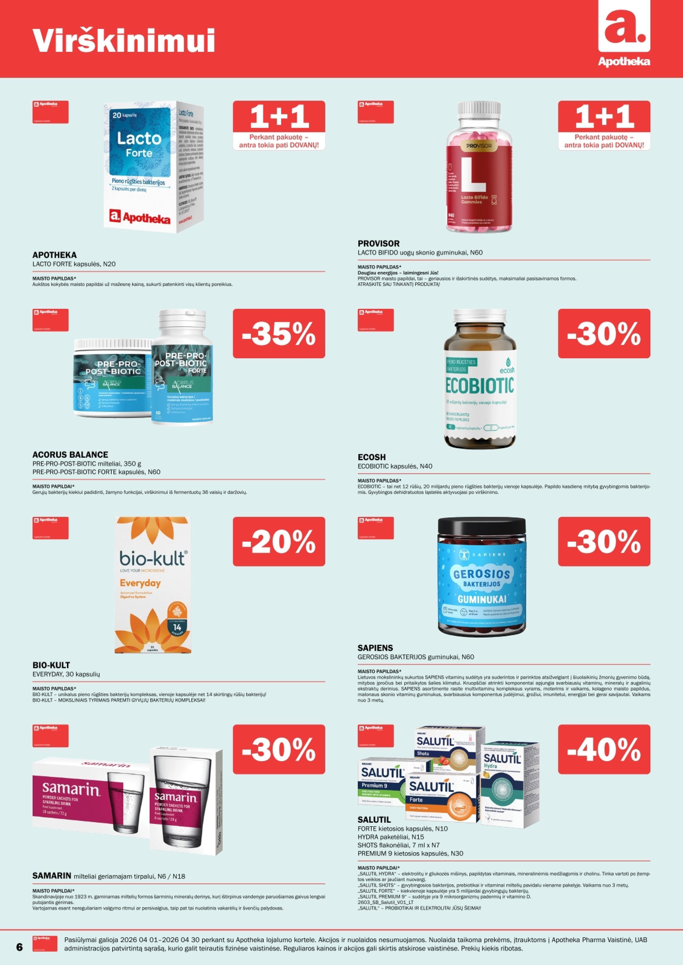 Naujas APOTHEKA vaistinės akcijų ir nuolaidų leidinys 2026.04.01 - 2026.04.30