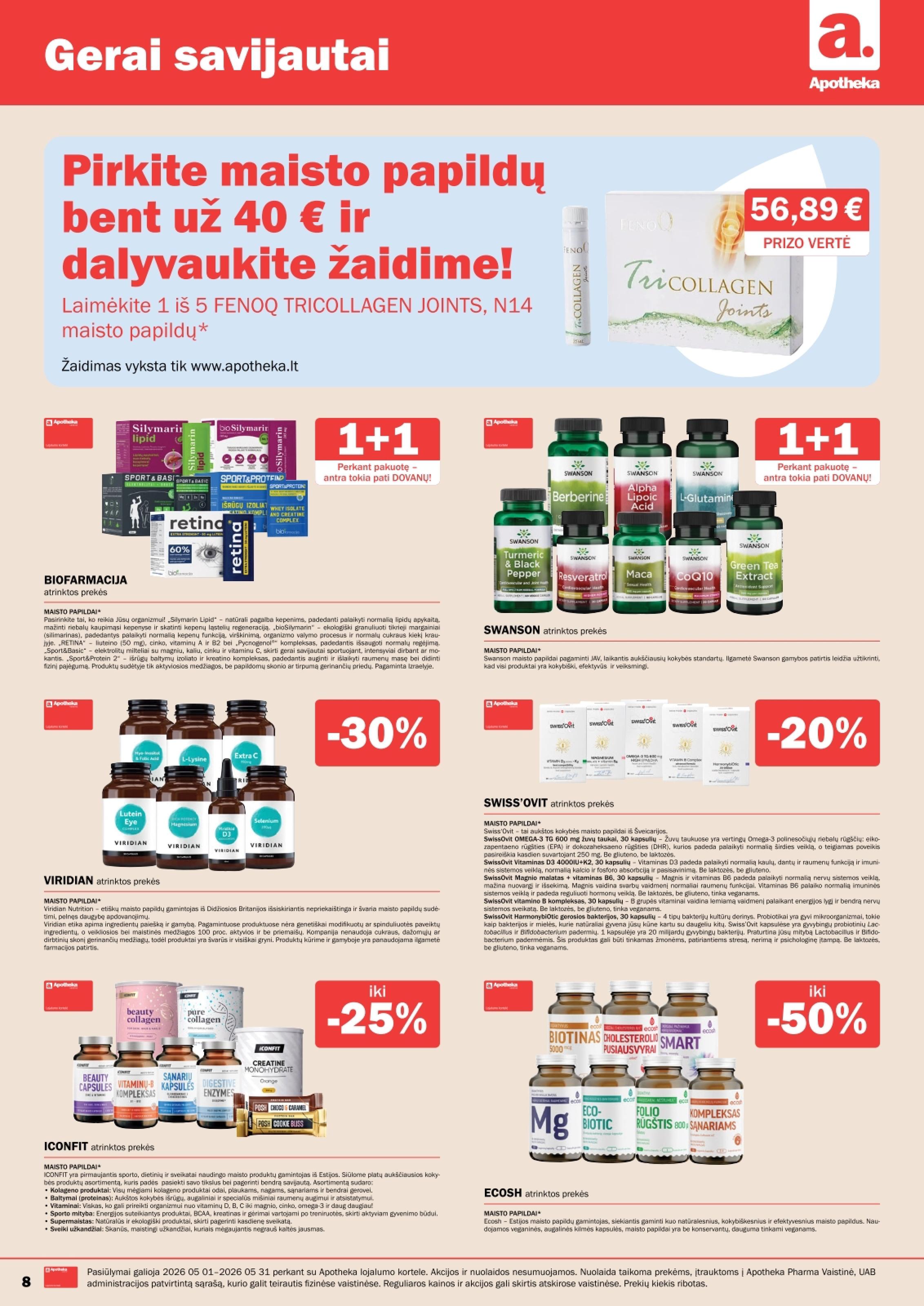APOTHEKA vaistinės akcijų ir nuolaidų leidinys 2026.05.01 - 2026.05.31
