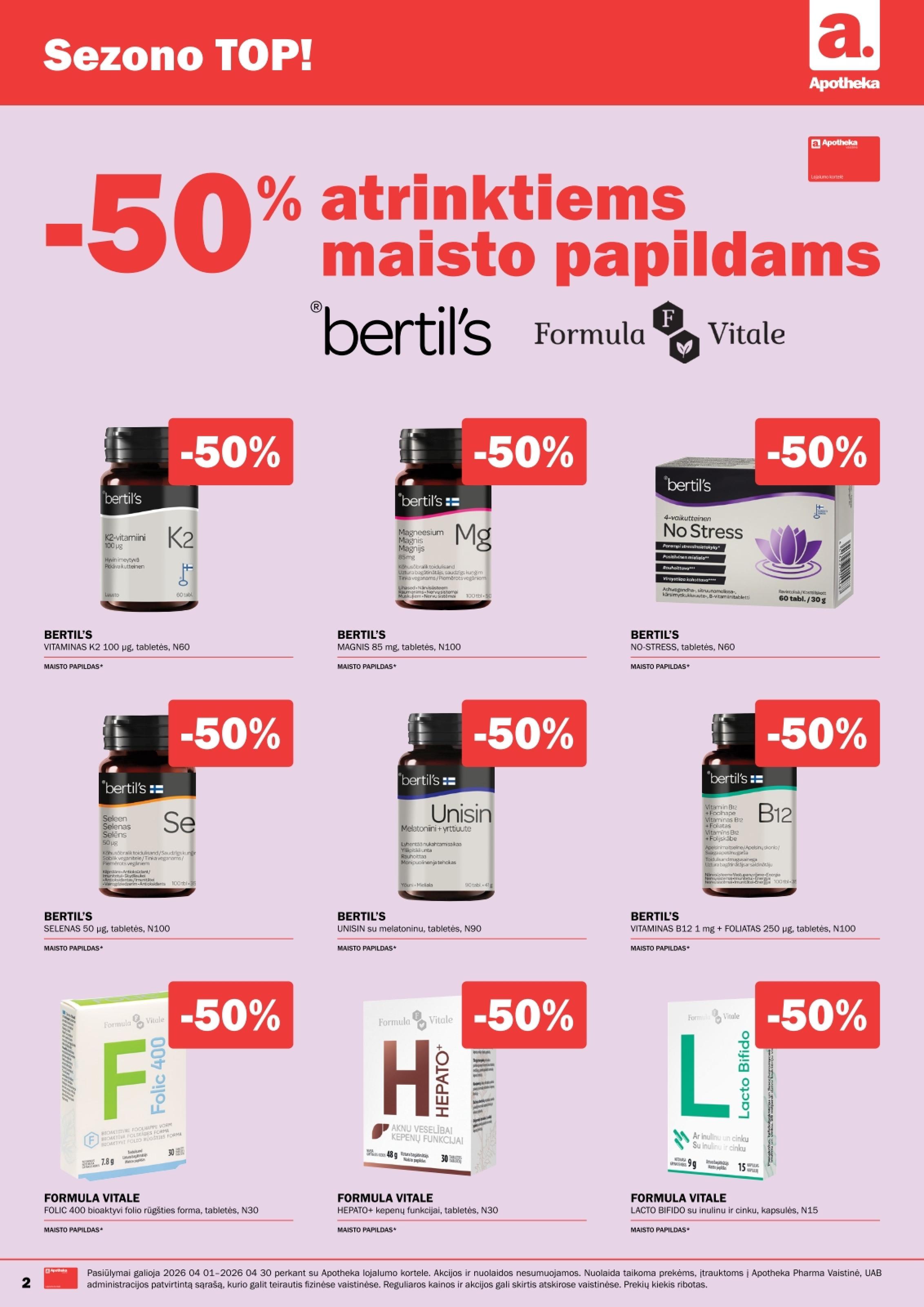 Naujas APOTHEKA vaistinės akcijų ir nuolaidų leidinys 2026.04.01 - 2026.04.30