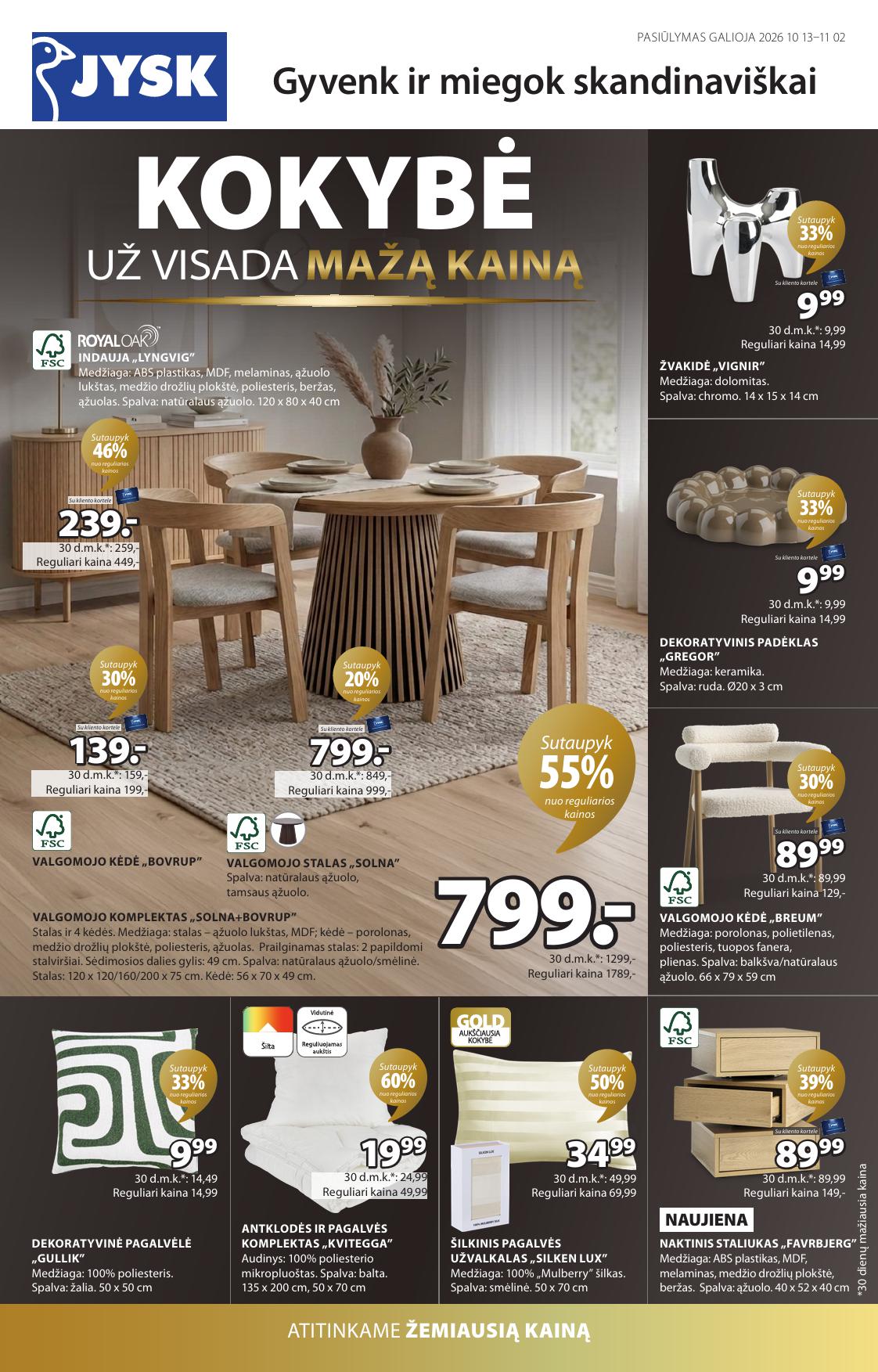JYSK akcijų ir nuolaidų leidinys galioja 2026.10.13 - 2026.11.02