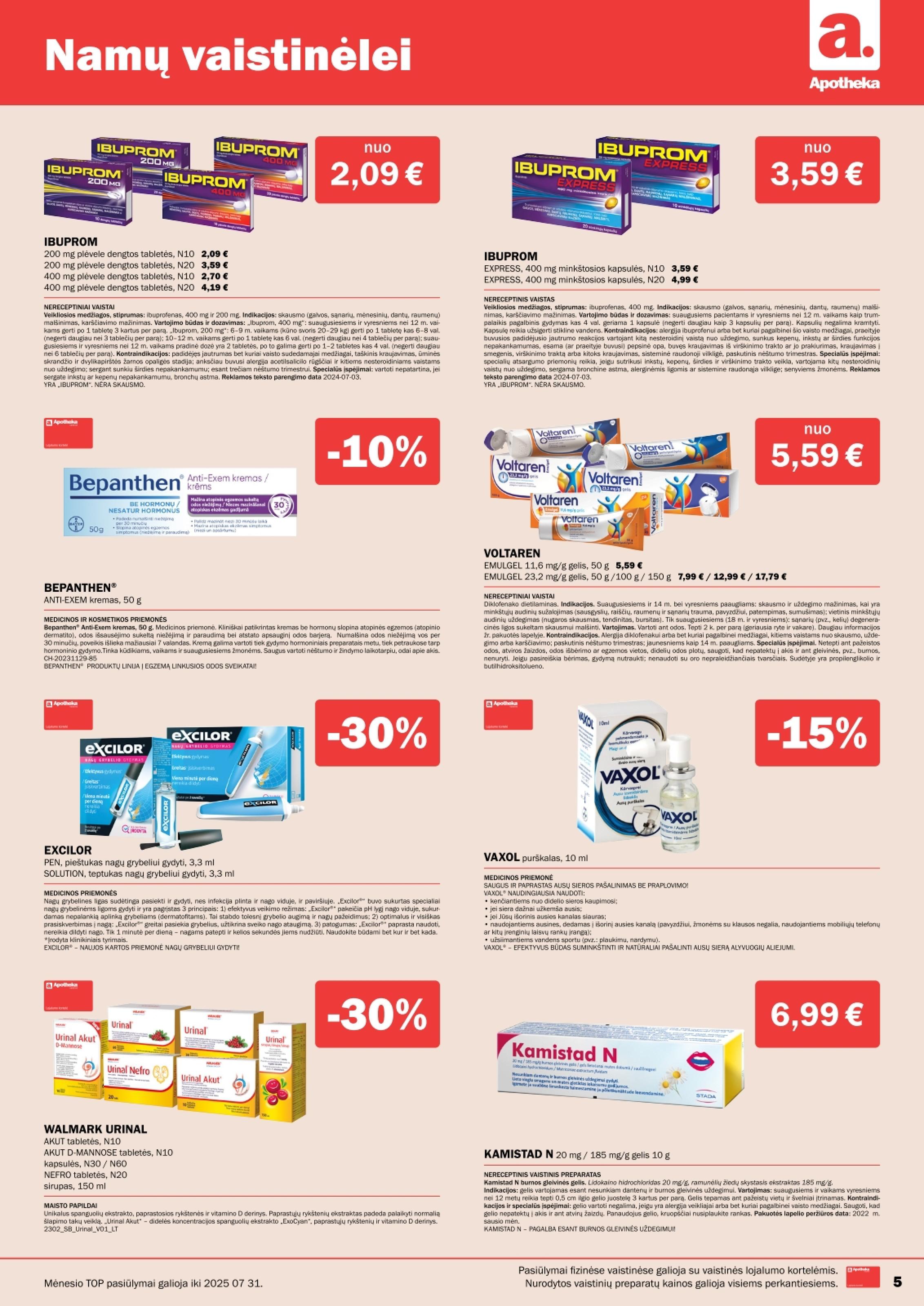 APOTHEKA vaistinės akcijų ir nuolaidų leidinys 2025.07.01 - 2025.07.31