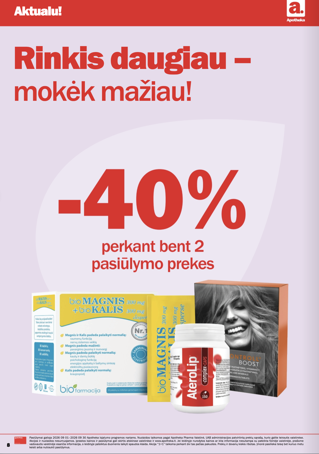 Naujas APOTHEKA vaistinės akcijų ir nuolaidų leidinys 2026.09.01 - 2026.09.30